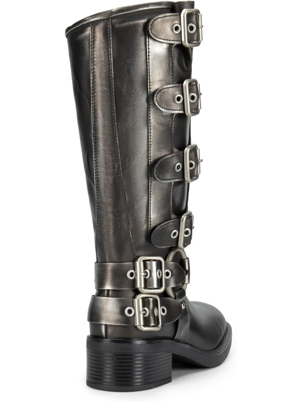 Women's Silver Knee High Riding Boots Side Zipper Motorcycle Boots - Picture 5 of 6